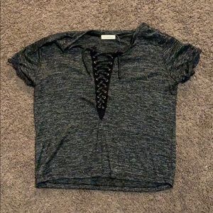 front laced up, charcoal grey, tshirt